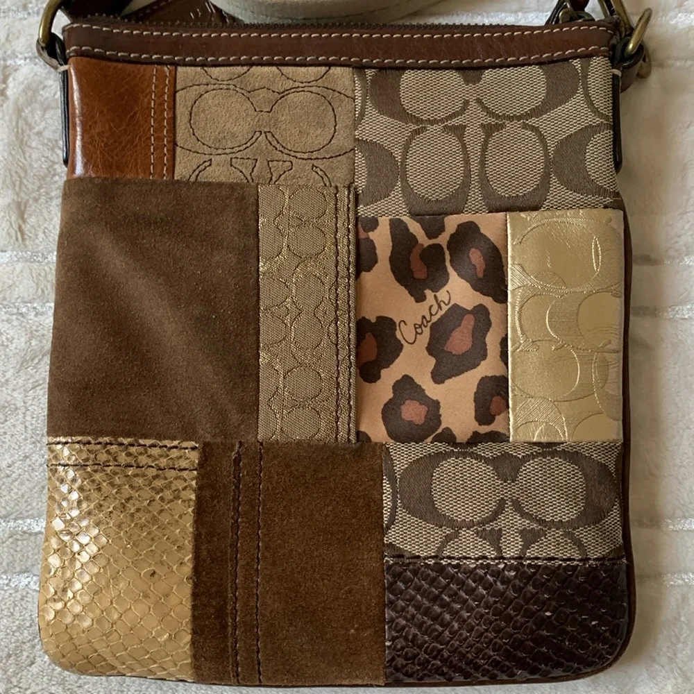 Coach Animal Print Patchwork Shoulder Crossbody Bag with Adjustable Strap